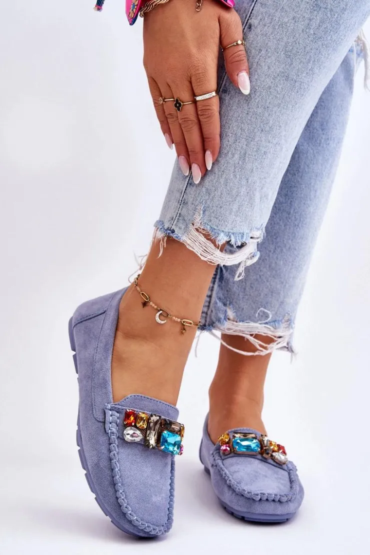 Evento Loafersy Damskie|Mokasyny Damskie Zamszowe*Damskie Zamszowe Mokasyny Z Kryształkami e Lucille Niebieski