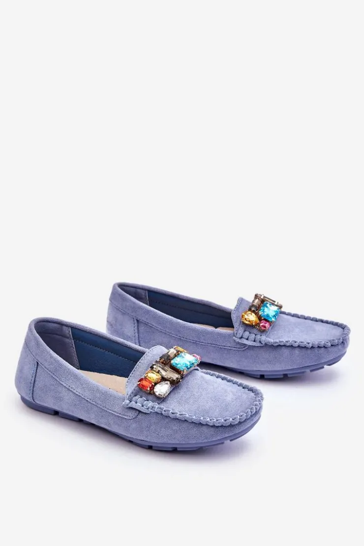 Evento Loafersy Damskie|Mokasyny Damskie Zamszowe*Damskie Zamszowe Mokasyny Z Kryształkami e Lucille Niebieski