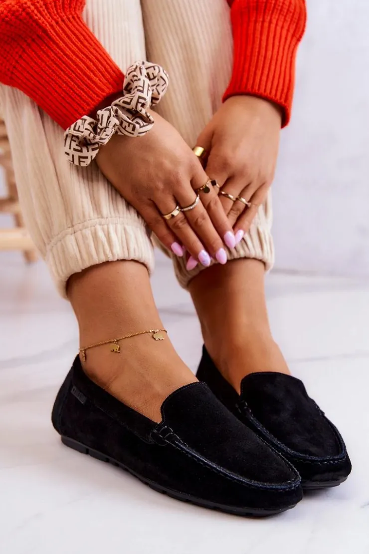 Big Star Shoes Mokasyny Damskie Zamszowe*Damskie Zamszowe Mokasyny Big Star JJ274654 Czarne