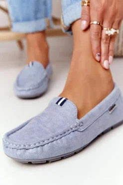 Best Boto Damskie Zamszowe Mokasyny Niebieskie San Marino