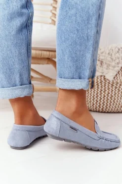 Best Boto Damskie Zamszowe Mokasyny Niebieskie San Marino