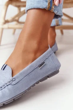 Best Boto Damskie Zamszowe Mokasyny Niebieskie San Marino