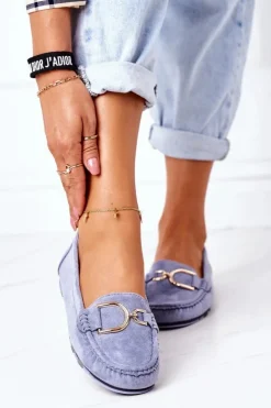 Hot Boto Damskie Zamszowe Mokasyny Niebieskie Downtown