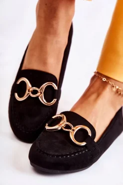 Boto Damskie Zamszowe Mokasyny Z Ozdobą Czarne Reality