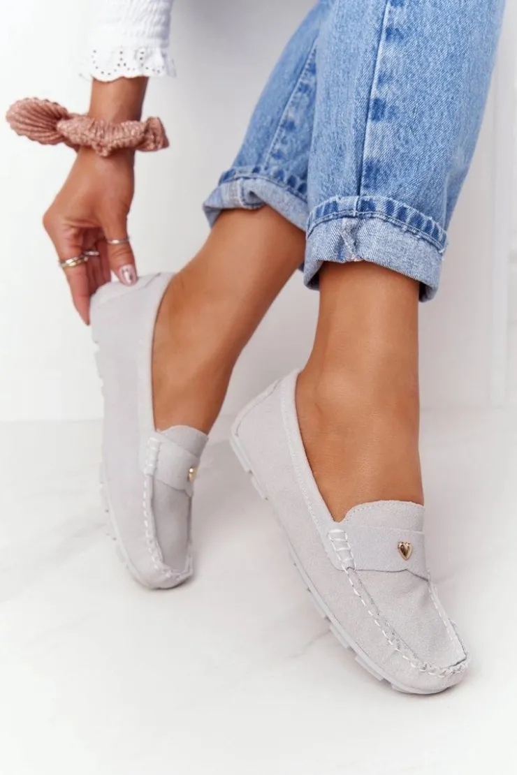 Damskie Damskie buty S.Barski Damskie Zamszowe Mokasyny S.Barski Szare