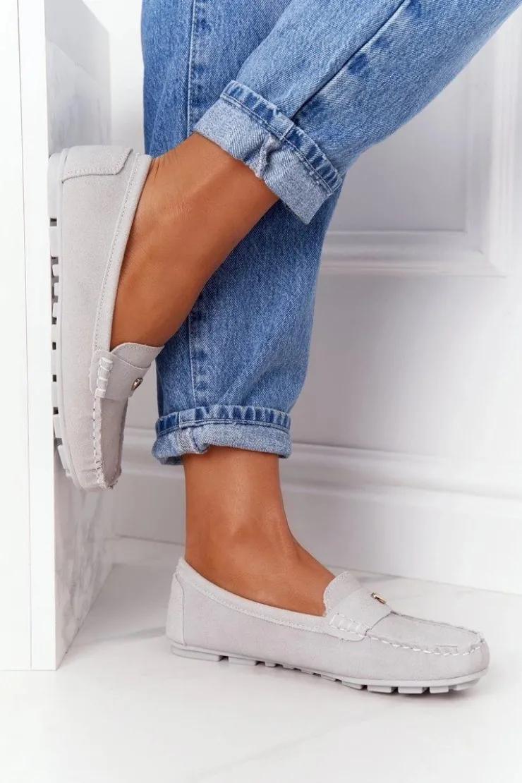 Damskie Damskie buty S.Barski Damskie Zamszowe Mokasyny S.Barski Szare