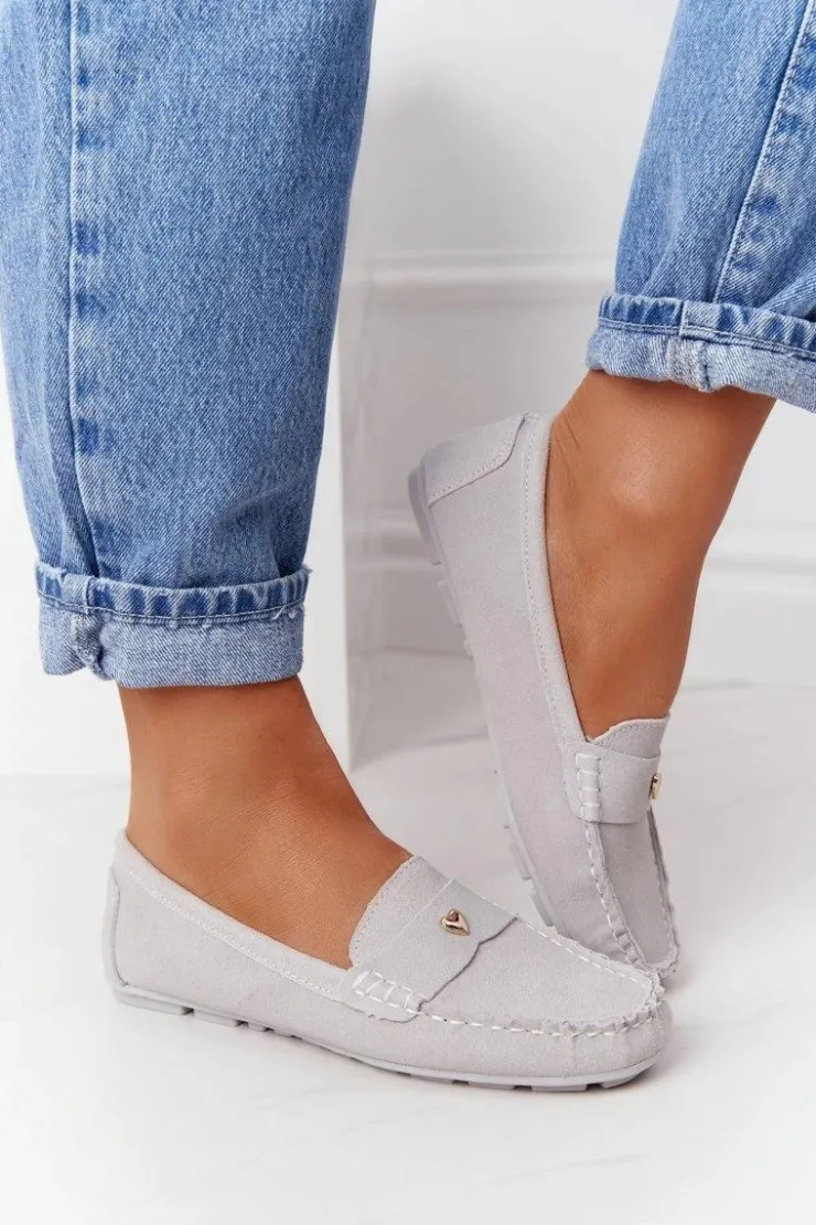 Damskie Damskie buty S.Barski Damskie Zamszowe Mokasyny S.Barski Szare