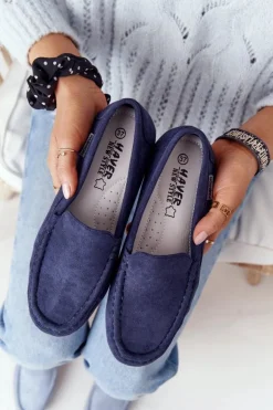 Damskie Boto Damskie Zamszowe Mokasyny Granatowe San Marino