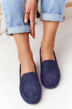 Damskie Boto Damskie Zamszowe Mokasyny Granatowe San Marino