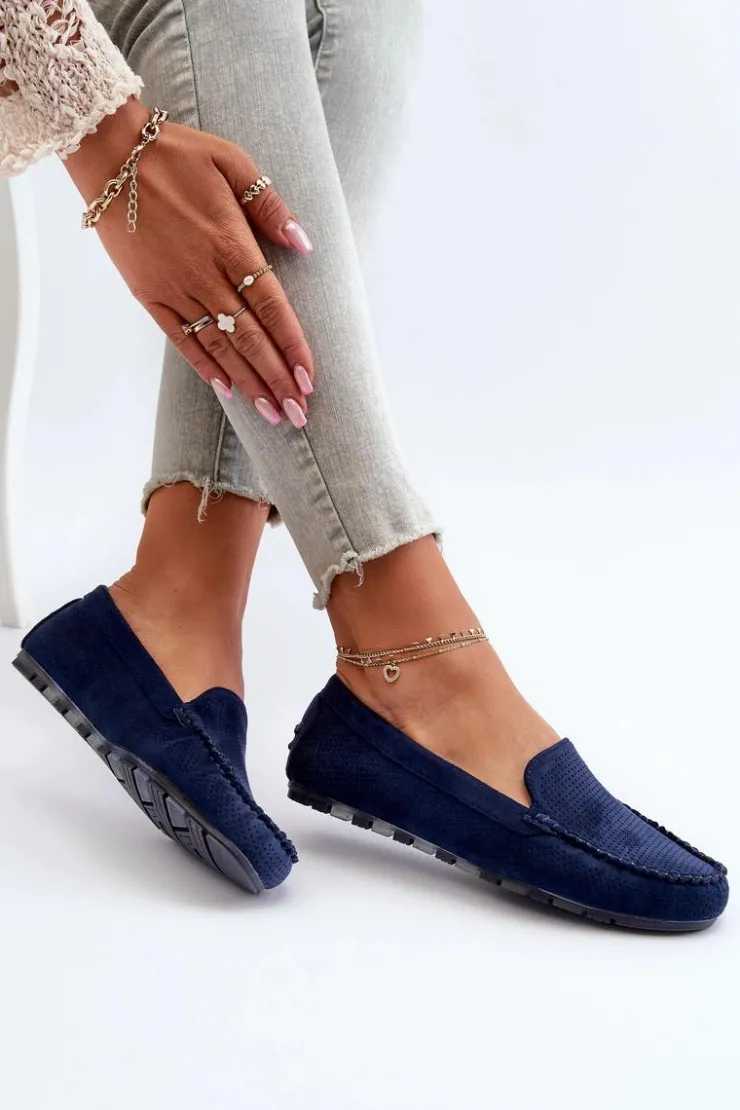 Damskie Boto Damskie Zamszowe Mokasyny Granatowe Ranica