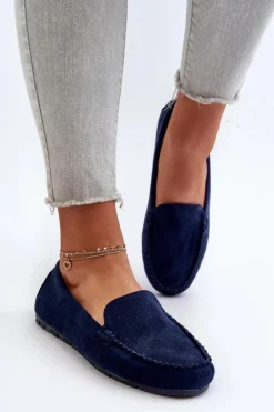 Damskie Boto Damskie Zamszowe Mokasyny Granatowe Ranica