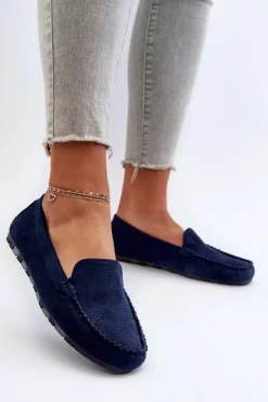 Damskie Boto Damskie Zamszowe Mokasyny Granatowe Ranica