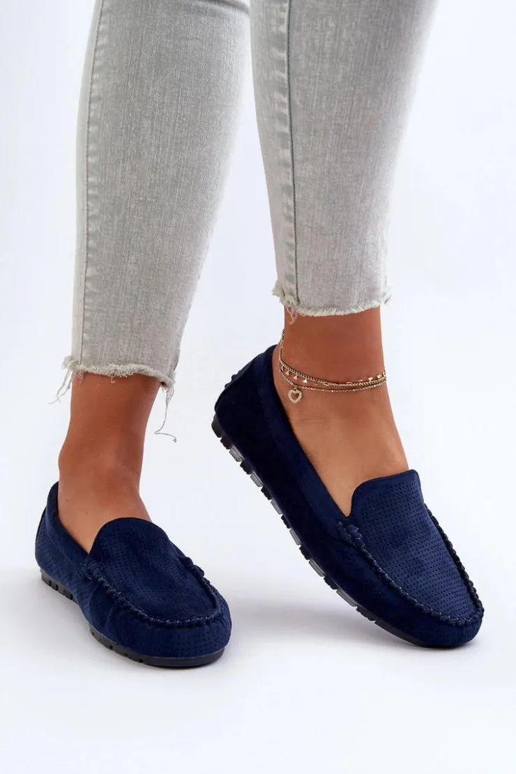 Damskie Boto Damskie Zamszowe Mokasyny Granatowe Ranica
