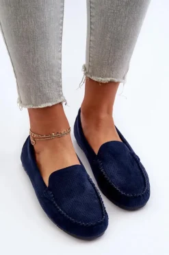 Damskie Boto Damskie Zamszowe Mokasyny Granatowe Ranica