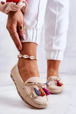 Boto Damskie Zamszowe Mokasyny Jasnobeżowe Wilessa