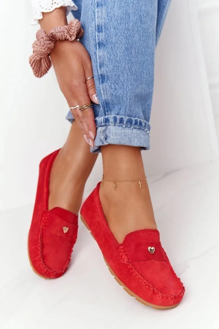 Sale Damskie buty S.Barski Damskie Zamszowe Mokasyny S.Barski Czerwone