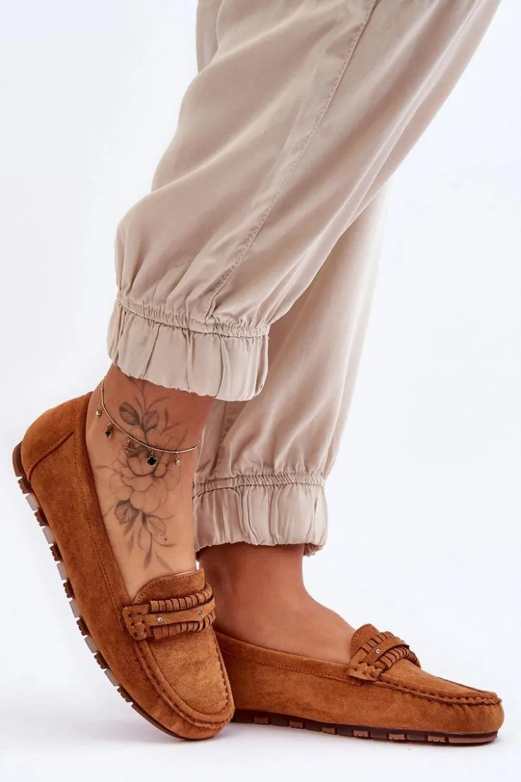 Damskie Boto Damskie Zamszowe Mokasyny Camel Clorie