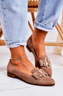 Damskie Boto Damskie Zamszowe Mokasyny Baleriny Jasny Brąz Mary-Jane