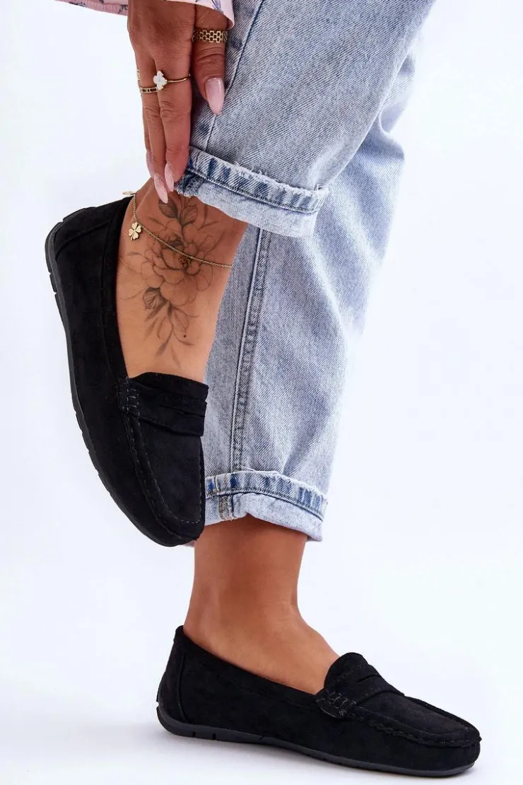 Discount Boto Damskie Zamszowe Mokasyny Czarne Lenvie