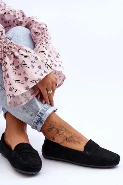 Discount Boto Damskie Zamszowe Mokasyny Czarne Lenvie