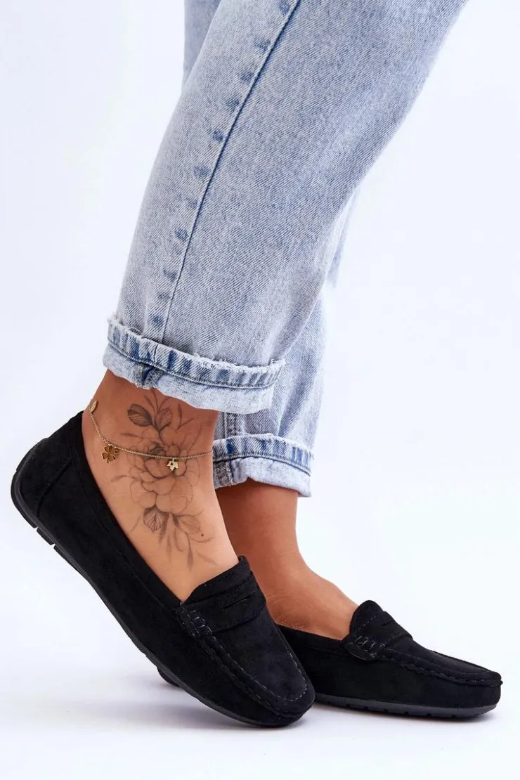 Discount Boto Damskie Zamszowe Mokasyny Czarne Lenvie