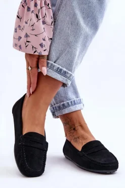 Discount Boto Damskie Zamszowe Mokasyny Czarne Lenvie