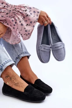 Discount Boto Damskie Zamszowe Mokasyny Czarne Lenvie