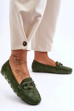 Boto Mokasyny Damskie Zamszowe*Damskie Zamszowe Mokasyny Na Płaskiej Podeszwie Zielone Appia