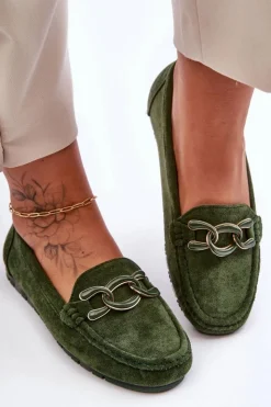 Boto Mokasyny Damskie Zamszowe*Damskie Zamszowe Mokasyny Na Płaskiej Podeszwie Zielone Appia