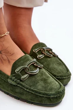 Boto Mokasyny Damskie Zamszowe*Damskie Zamszowe Mokasyny Na Płaskiej Podeszwie Zielone Appia