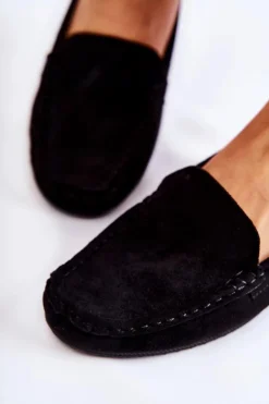 Outlet Boto Damskie Zamszowe Mokasyny Na Koturnie Czarne La Cava