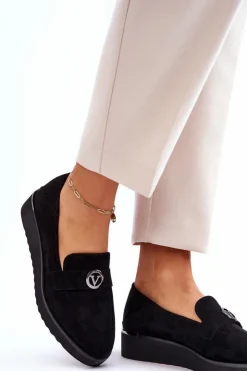 Buty damskie Vinceza Mokasyny Damskie Zamszowe*Damskie Zamszowe Mokasyny Na Niskim Koturnie Czarne Synthia