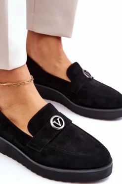 Buty damskie Vinceza Mokasyny Damskie Zamszowe*Damskie Zamszowe Mokasyny Na Niskim Koturnie Czarne Synthia