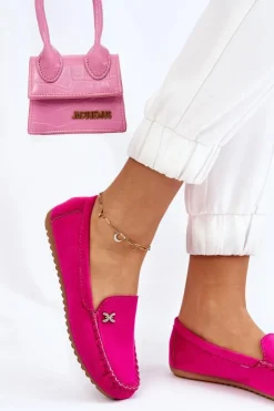 Boto Mokasyny Damskie Zamszowe*Damskie Zamszowe Mokasyny Z Ozdobą Fuksja Leah