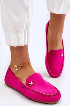 Boto Mokasyny Damskie Zamszowe*Damskie Zamszowe Mokasyny Z Ozdobą Fuksja Leah