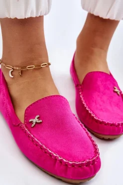 Boto Mokasyny Damskie Zamszowe*Damskie Zamszowe Mokasyny Z Ozdobą Fuksja Leah