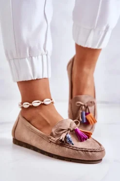 Clearance Boto Damskie Zamszowe Mokasyny Ciemnobeżowe Wilessa