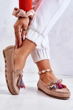 Clearance Boto Damskie Zamszowe Mokasyny Ciemnobeżowe Wilessa