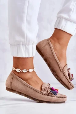 Clearance Boto Damskie Zamszowe Mokasyny Ciemnobeżowe Wilessa