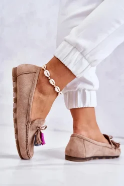 Clearance Boto Damskie Zamszowe Mokasyny Ciemnobeżowe Wilessa