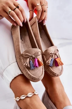 Clearance Boto Damskie Zamszowe Mokasyny Ciemnobeżowe Wilessa