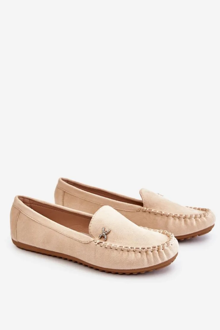Best Boto Damskie Zamszowe Mokasyny Z Ozdobą Beżowe Leah