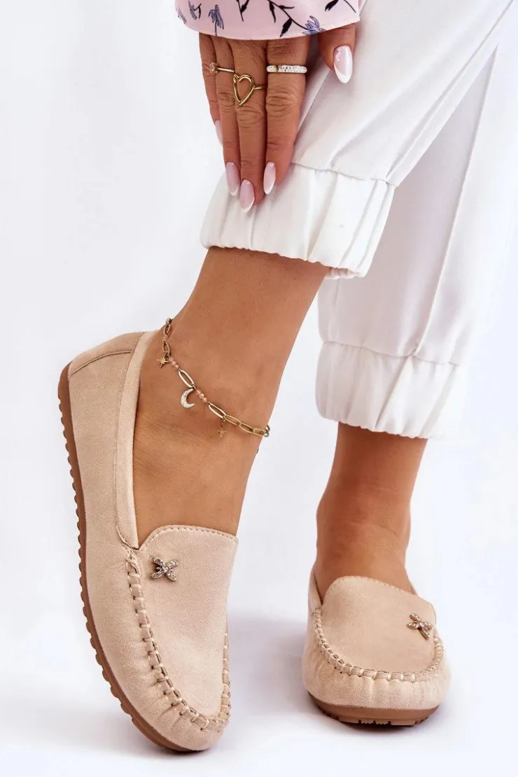 Best Boto Damskie Zamszowe Mokasyny Z Ozdobą Beżowe Leah