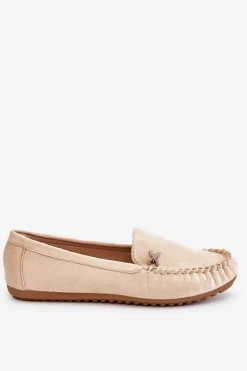 Best Boto Damskie Zamszowe Mokasyny Z Ozdobą Beżowe Leah