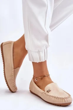 Best Boto Damskie Zamszowe Mokasyny Z Ozdobą Beżowe Leah