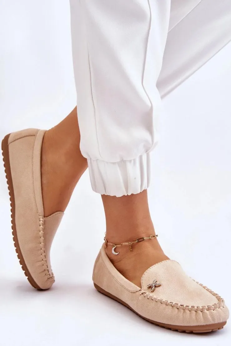 Best Boto Damskie Zamszowe Mokasyny Z Ozdobą Beżowe Leah