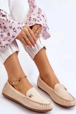 Best Boto Damskie Zamszowe Mokasyny Z Ozdobą Beżowe Leah