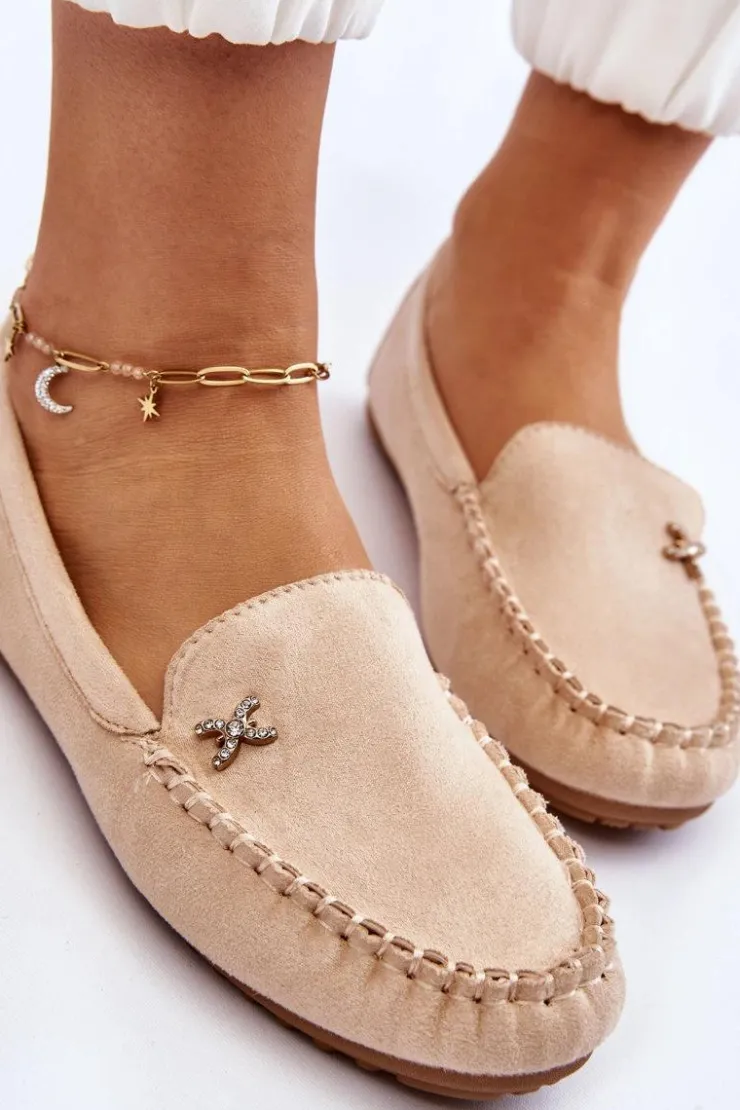 Best Boto Damskie Zamszowe Mokasyny Z Ozdobą Beżowe Leah
