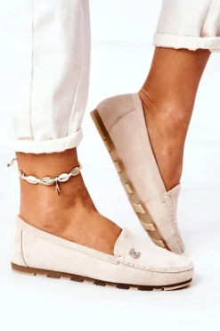 Boto Mokasyny Damskie Zamszowe*Damskie Zamszowe Mokasyny Beżowe Madelyn
