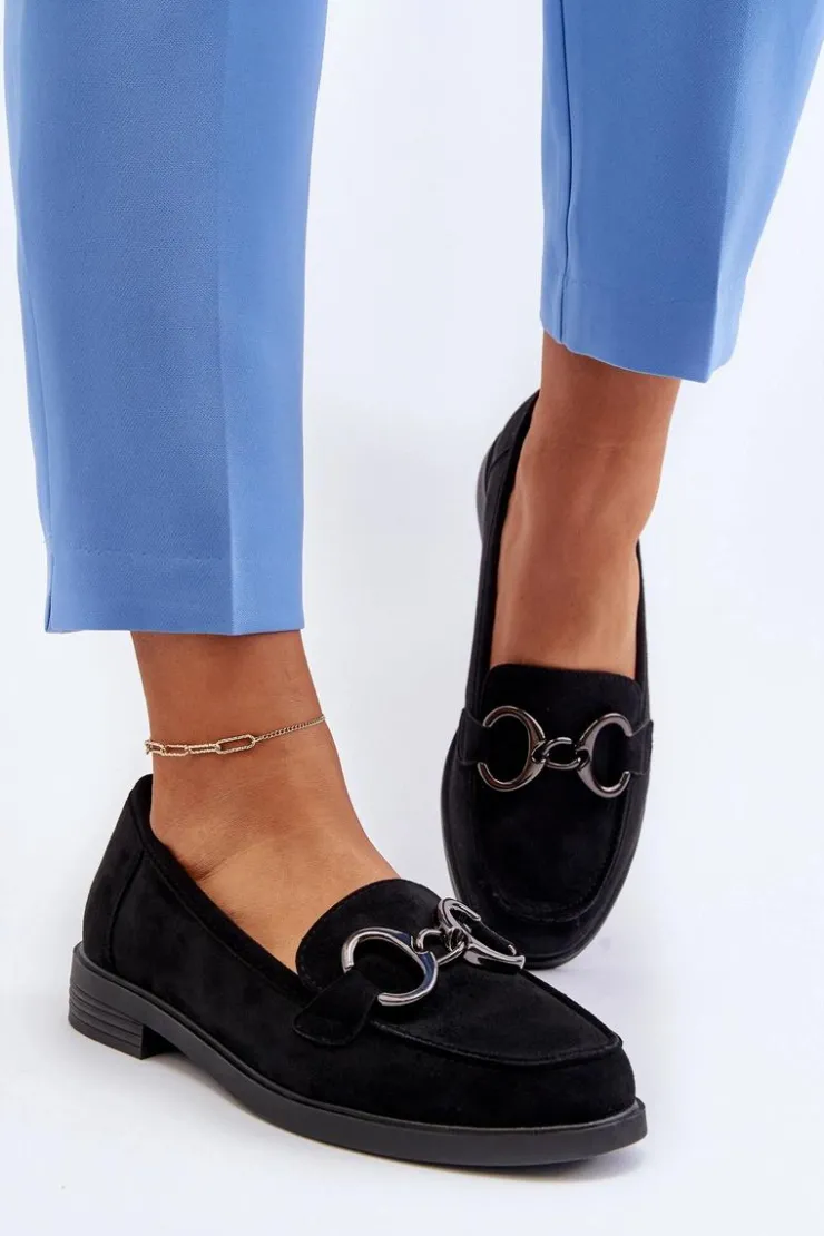 Discount Buty damskie Vinceza Damskie Zamszowe Mokasyny Z Ozdobą Czarne Echonesa Czarny